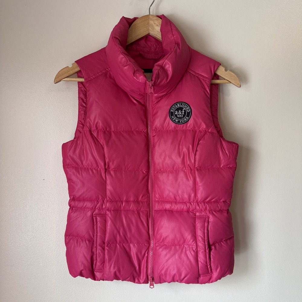 Abercrombie & Fitch Puffer Vest Girls Size XL Down Filled Pink Preppy Y2K Logo